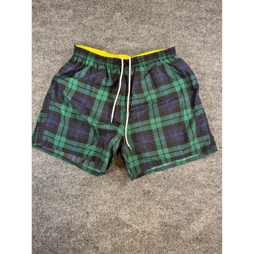 Catalina Mens‎ Plaid Swim Trunks Green Navy Blue Mesh Lined Board Shorts Large